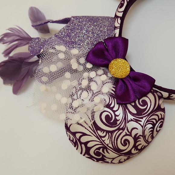 Disney Parks Purple Crown Feather Jubilee Mini Mouse Holiday Ears & bow - Picture 2 of 6